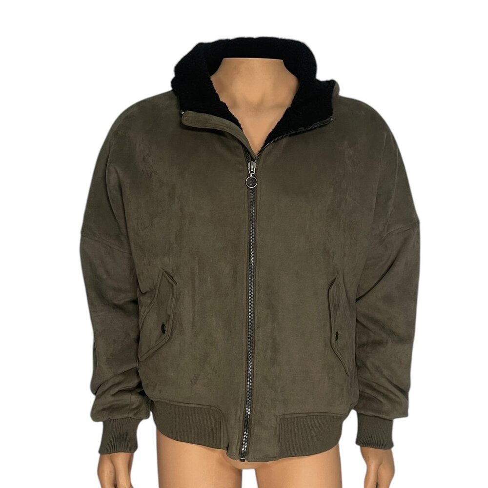 Zara Man Hooded Faux Suede Bomber Jacket - Size Large